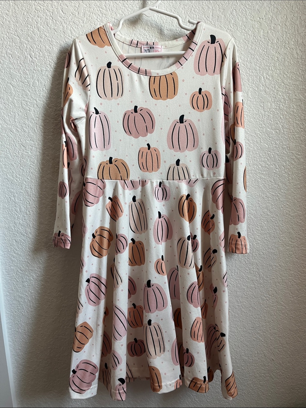 Girls' Long Sleeve Pumpkin Print Dress - Pink & Peach